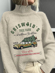 Womens Vintage Christmas Knitted Turtleneck Sweater