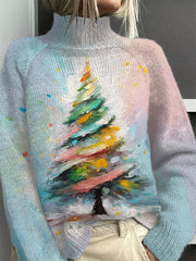 Christmas Tree Print Turtleneck Sweater