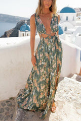 Floral Print Cut Out Split Side Maxi Dress