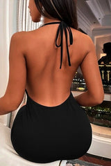 Draped Ruched Backless Halter Mini Dress