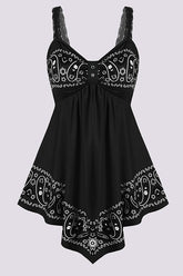Paisley Print Contrast Lace Hanky Hem Mini Dress