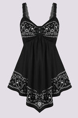 Paisley Print Contrast Lace Hanky Hem Mini Dress