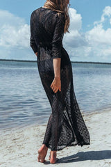 Black Boho Sheer Lace Long Sexy Beach Cover Up Dress