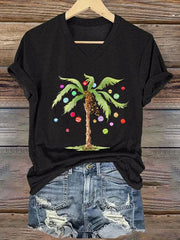 Christmas Palm Tree Print V-Neck T-Shirt