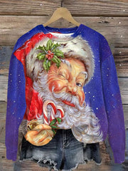 Snowing Santa Claus Print Crew Neck Sweatshirt