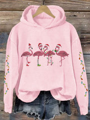 Christmas Colorful Lights Flamingo Holiday Casual Hoodie