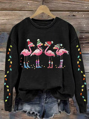 Lovely Christmas Flamingo Art Print Casual Sweatshirt