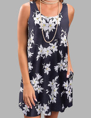 Floral Print Sleeveless Round Neck Loose Midi A-Line Dresses