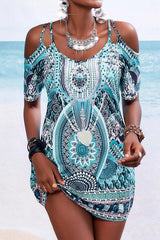 Allover Print Strappy Cold Shoulder Dress