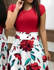 Floral Print Stitching Maxi A Line Swagger Dresses