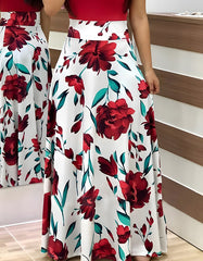Floral Print Stitching Maxi A Line Swagger Dresses