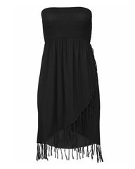 Shirred Panel Fringe Hem Strapless Dress