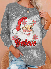 Believe Christmas Santa Claus Bleach Print Sweatshirt