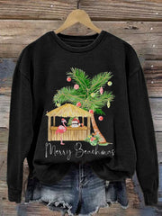 Santa Flamingo Print Sweatshirt