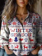 Retro Christmas Atmosphere Print Casual Long Sleeve Comfortable Cotton Shirt