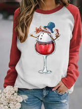 Snowman Wine Glass Print Christmas Sweatshirt
