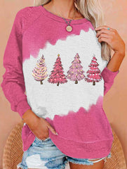 Pink Christmas Tree Print Sweatshirt