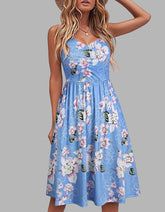 Floral Printed Strap Backless High Waist Midi A-Line Cami Dresses