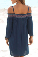 Contrast Panel Cold Shoulder Backless Chiffon Dress