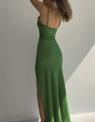 Solid-color Strapt Slits Backless Party Long Bodycon Dresses