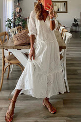 Eyelet Embroidery Tassel Detail Ruffle Hem Dress