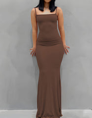 Plain Strap Ruched Slim Maxi Bodycon Dresses
