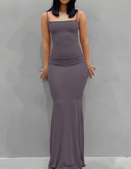 Plain Strap Ruched Slim Maxi Bodycon Dresses