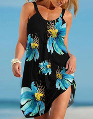 Floral Print Strap Beach Midi T-Dress