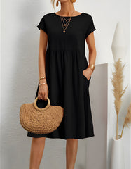 Plain Round Neck Short Sleeve OL A Line Dresses