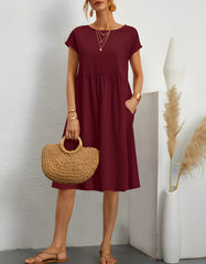 Plain Round Neck Short Sleeve OL A Line Dresses