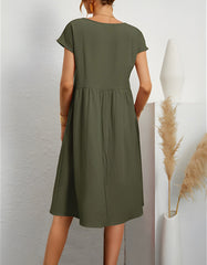 Plain Round Neck Short Sleeve OL A Line Dresses