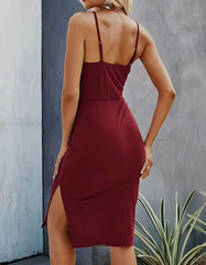 Solid-color Hollow Out Backless Slits Midi Bodycon Dresses