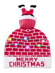 Unisex Ugly Led Christmas Hat Novelty Colorful Light-Up Stylish Knitted Sweater Xmas Party Beanie Cap