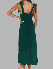 Solid-color Elegant Square Neck Backless Slits Long A-Line Dresses