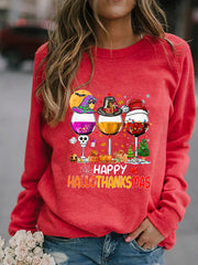 Happy Hallothanksmas Wine Print Sweatshirt