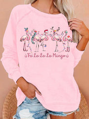 Christmas Flamingo Print Sweatshirt