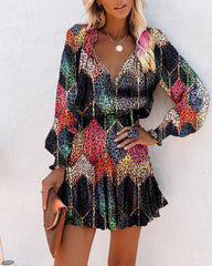 Multicolor Leopard Long Sleeve Skinny Waist Dress