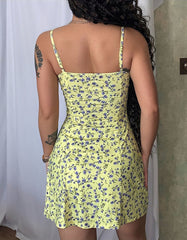 Disty Floral Strap Backless Short A-Line Dresses