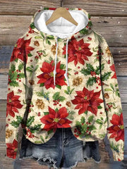Lovely Christmas Floral Art Print Casual Hoodie Sweatshirt
