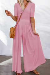 Flowy Short Sleeve Wide Leg Jumpsuit