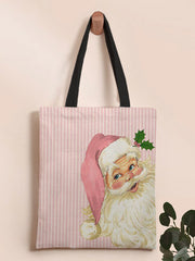 Pink Santa Claus Print Canvas Shoulder Bag