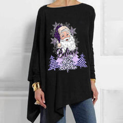 Believe Santa Claus Printed Casual Mid-Length Women's Tops