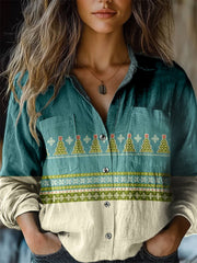 Christmas Print Casual Long Sleeve Comfortable Cotton Shirt