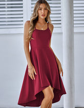 Solid-color Strap Ruffle Midi A-Line Dresses