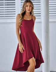 Solid-color Strap Ruffle Midi A-Line Dresses