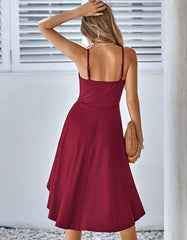 Solid-color Strap Ruffle Midi A-Line Dresses