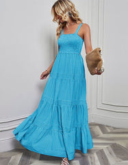 Plain Striped Sleeveless Backless Maxi A-Line Dresses