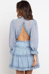 Ruffle Bishop Sleeve Leopard V Neck Beach Chiffon Dress