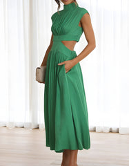 Plain Stand Collar Macaroon Midi A Line Dresses