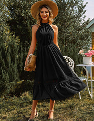 Sleeveless Halter Lace Ruffle Long A Line Dresses